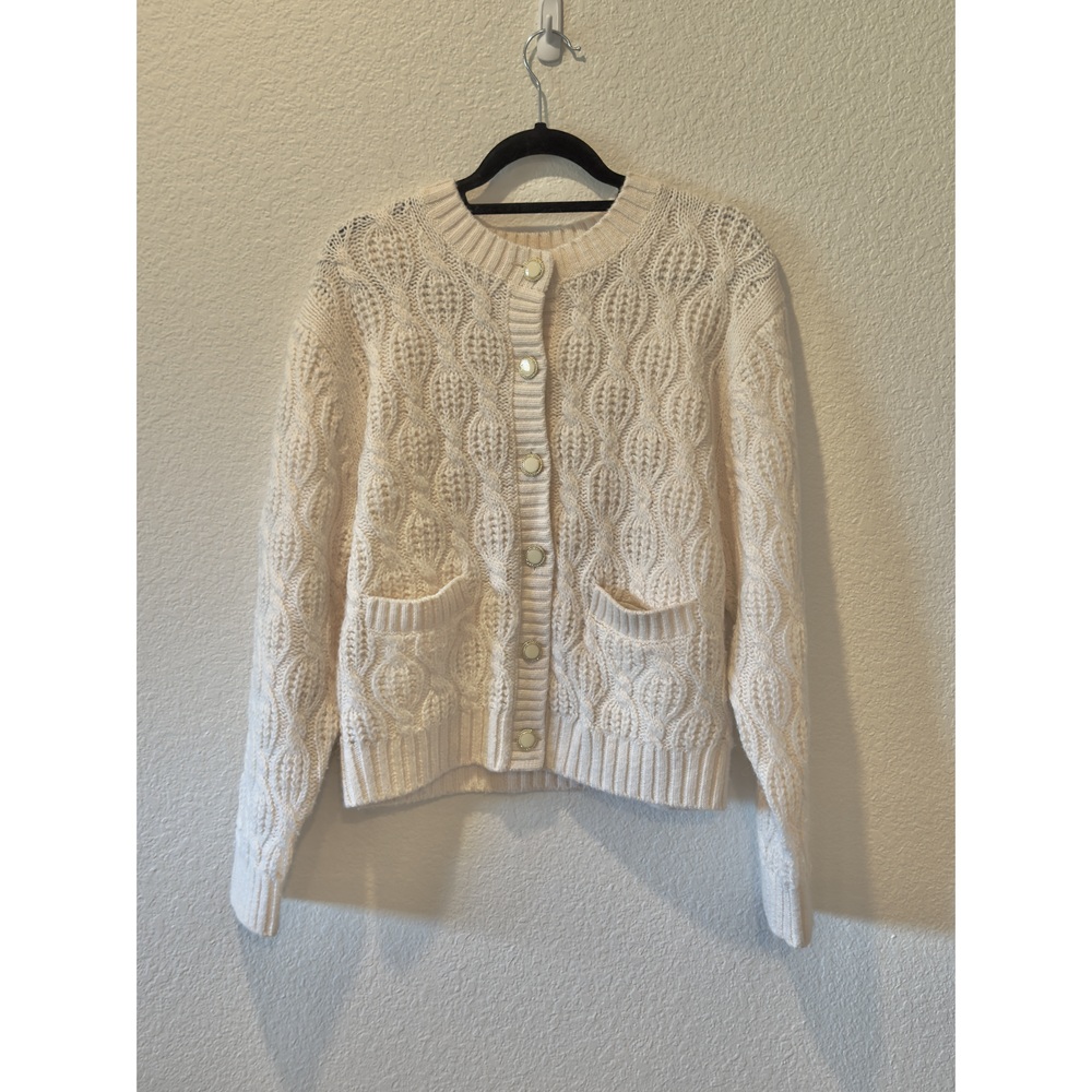 & Other Stories Cable Knit Wool Cardigan - Cream - L - Picture 3 of 6